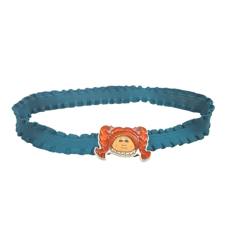 Vintage 1984 Cabbage Patch Kids Teal Blue Ruffle Elastic Belt Red Hair Buckle